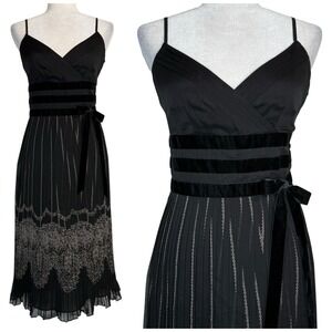 Ann Taylor Loft Dress 2 Semi Sheer Y2K Whimsigoth Babydoll Velvet‎ Bow Pleated